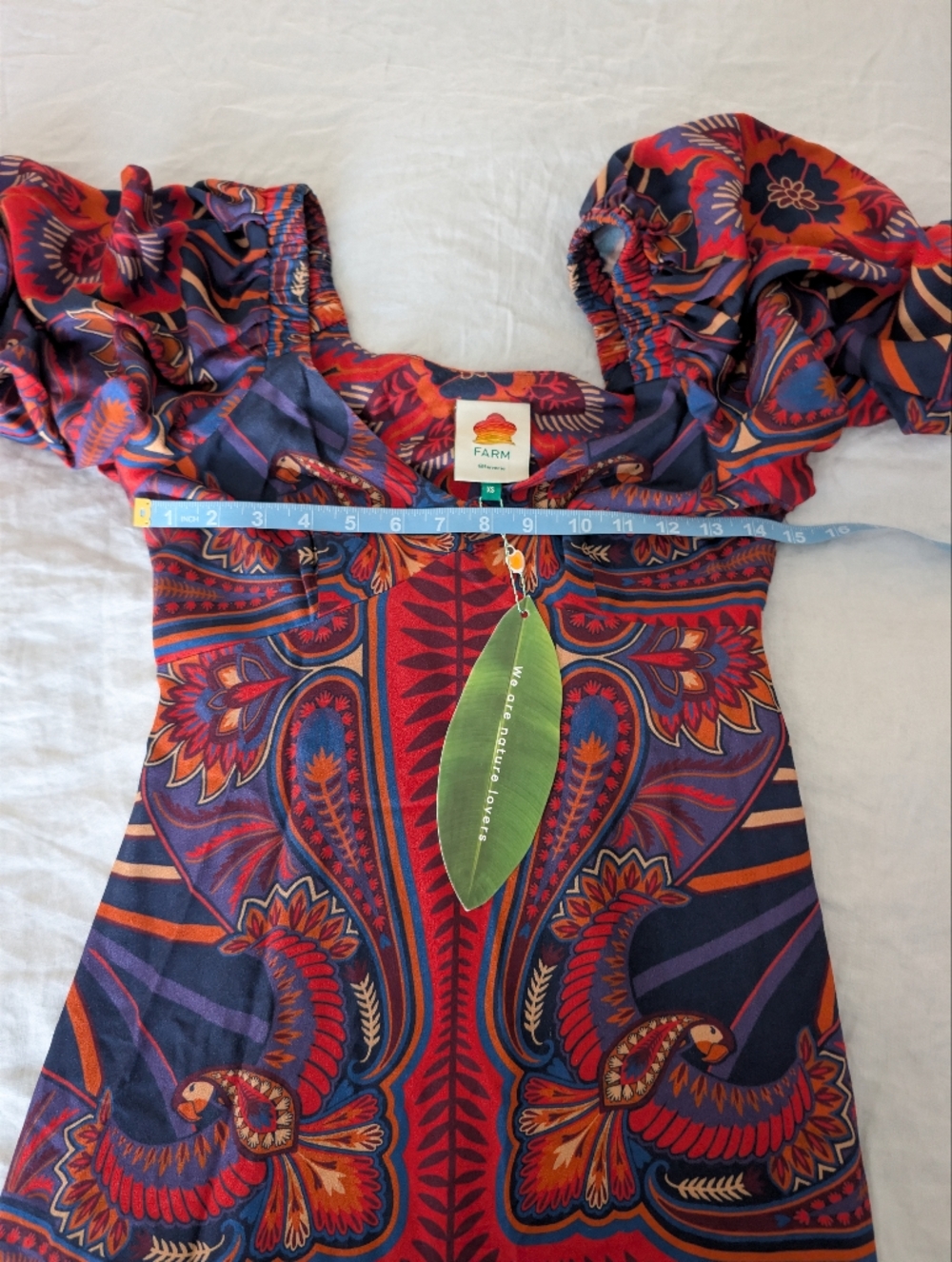 Farm Rio Macaw Arabesque Maxi Dress Eco-Viscose XS V-neck Puff Sleeve - Picture 6 of 10